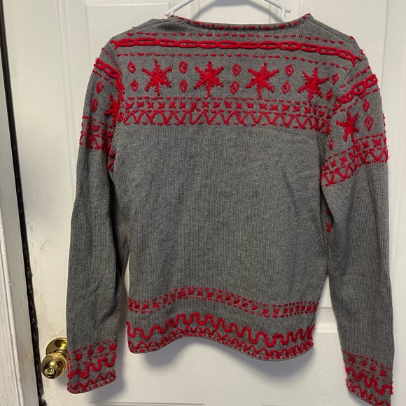 BellePointe vintage Festive Santa Gray and Red Women's Cardigan - Picture 4 of 4